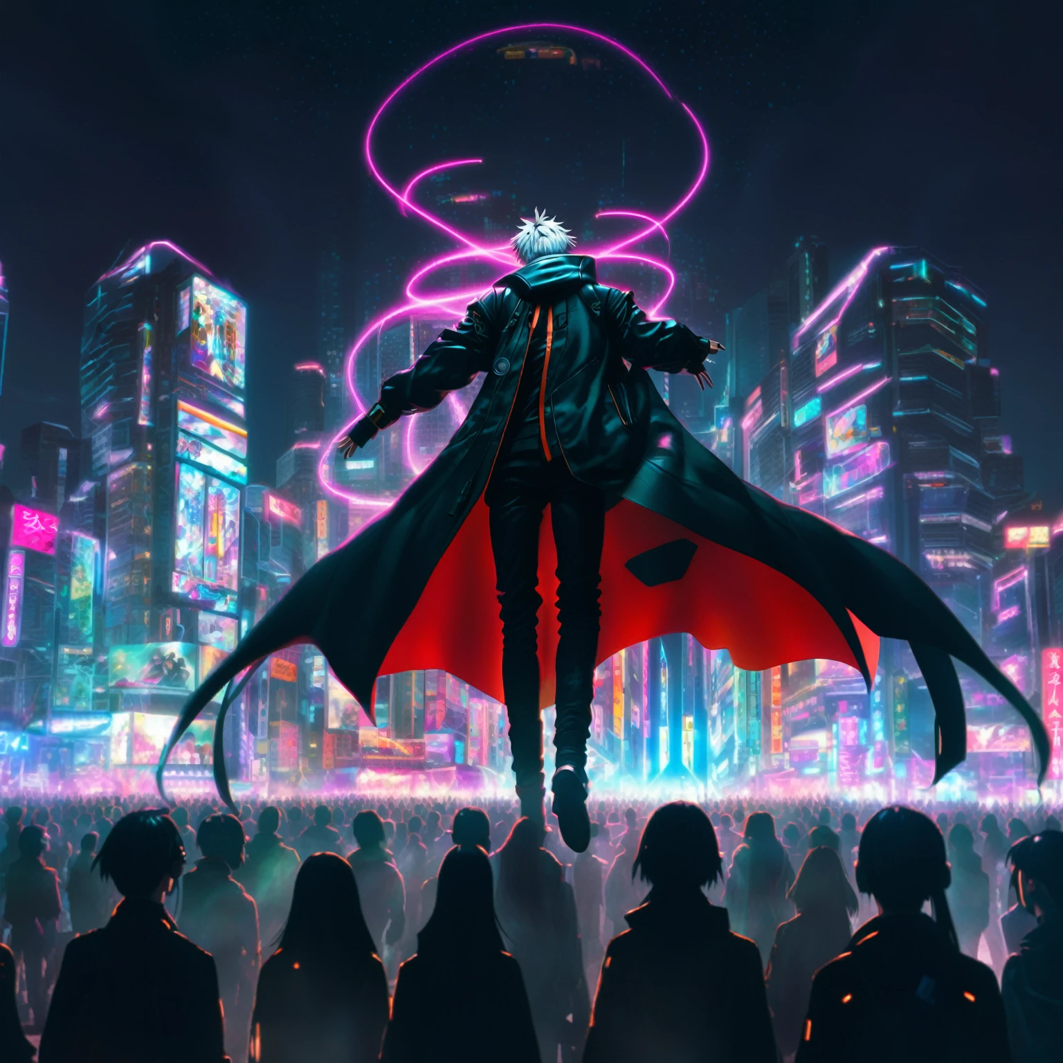 anime - style image of a man standing in front of a crowd of people, ufotable art style, best anime 4k konachan wallpaper, digital cyberpunk anime art, digital cyberpunk - anime art, anime cyberpunk art, modern cyberpunk anime, ufotable, cyberpunk anime art, anime epic artwork, badass anime 8 k, anime cyberpunk, in cyberpunk city