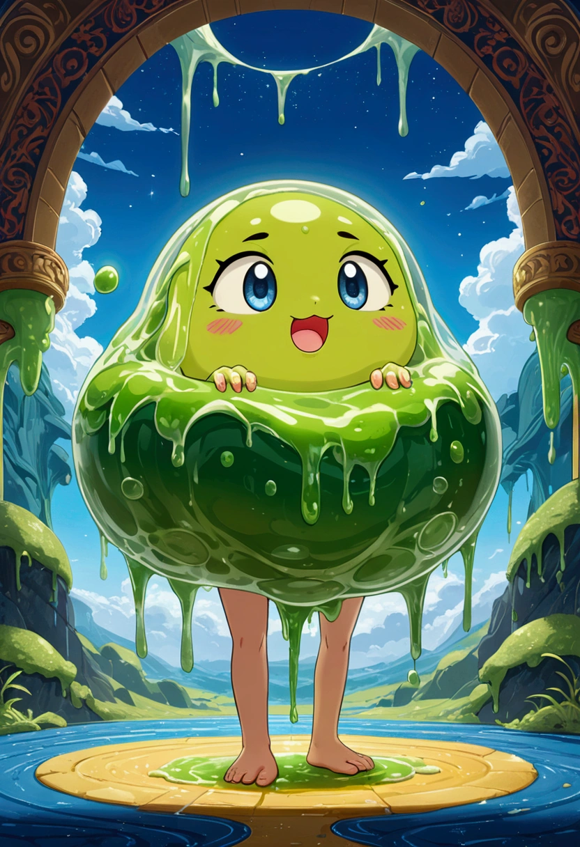 (cute Slime), cartoon style, fantasy art, dream, full body, award-winning, cinematic still, emotional, vignette, dynamic, vivid, (masterpiece, best quality, photorealistic, Professional, perfect composition, very aesthetic, absurdres, ultra-detailed, intricate details:1.3)​