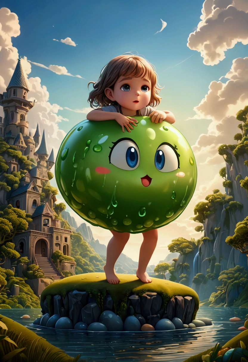 (cute Slime), cartoon style, fantasy art, dream, full body, award-winning, cinematic still, emotional, vignette, dynamic, vivid, (masterpiece, best quality, photorealistic, Professional, perfect composition, very aesthetic, absurdres, ultra-detailed, intricate details:1.3)