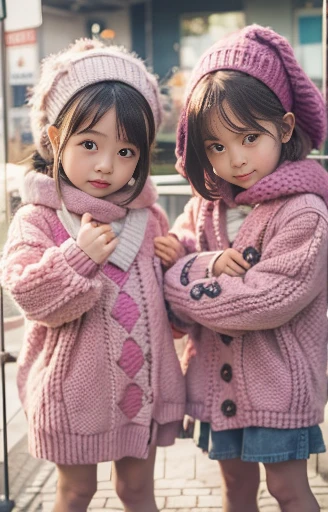 2 little girls, cute, asian, immaculate features, beautiful, young, cute, knit sweaters,