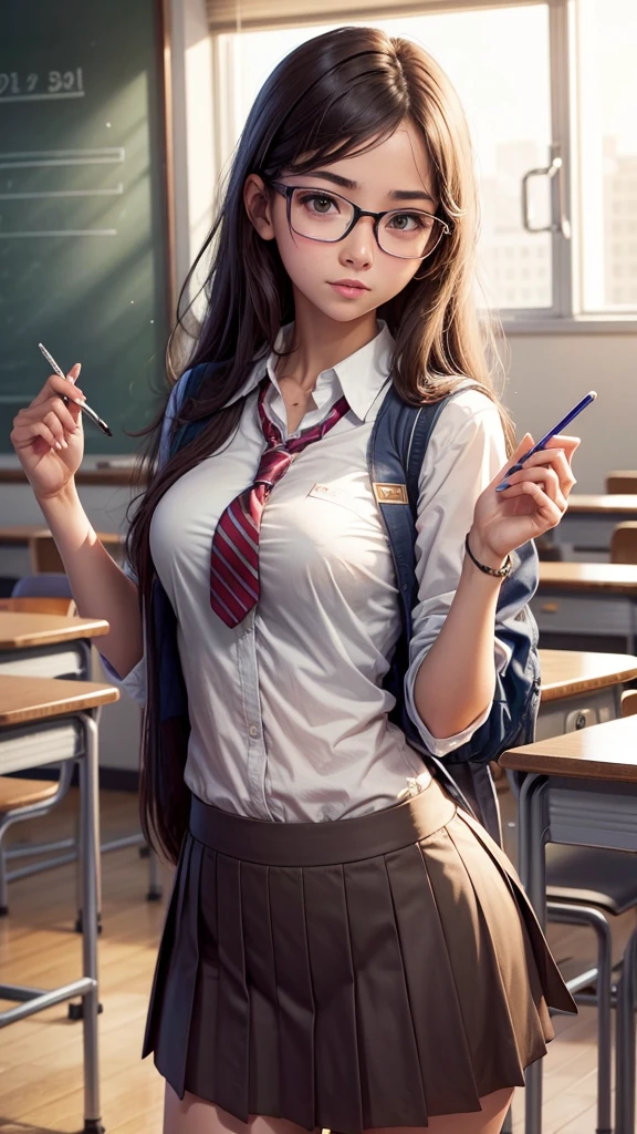 student woman, Glasses, school, medium body, medium tits, Whole Body Image, School skirt