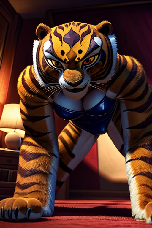 a muscular tigress girl, male tiger, 3:1 hip to leg ratio, leotards, lying in bed, bright bedroom, medium breasts, extremely detailed facial features, bright cinematic lighting, photorealistic, 8k, hyper detailed, masterpiece, detailed and dynamic sex positions, ah ah ah ah!, on all fours, dreamworks animated style