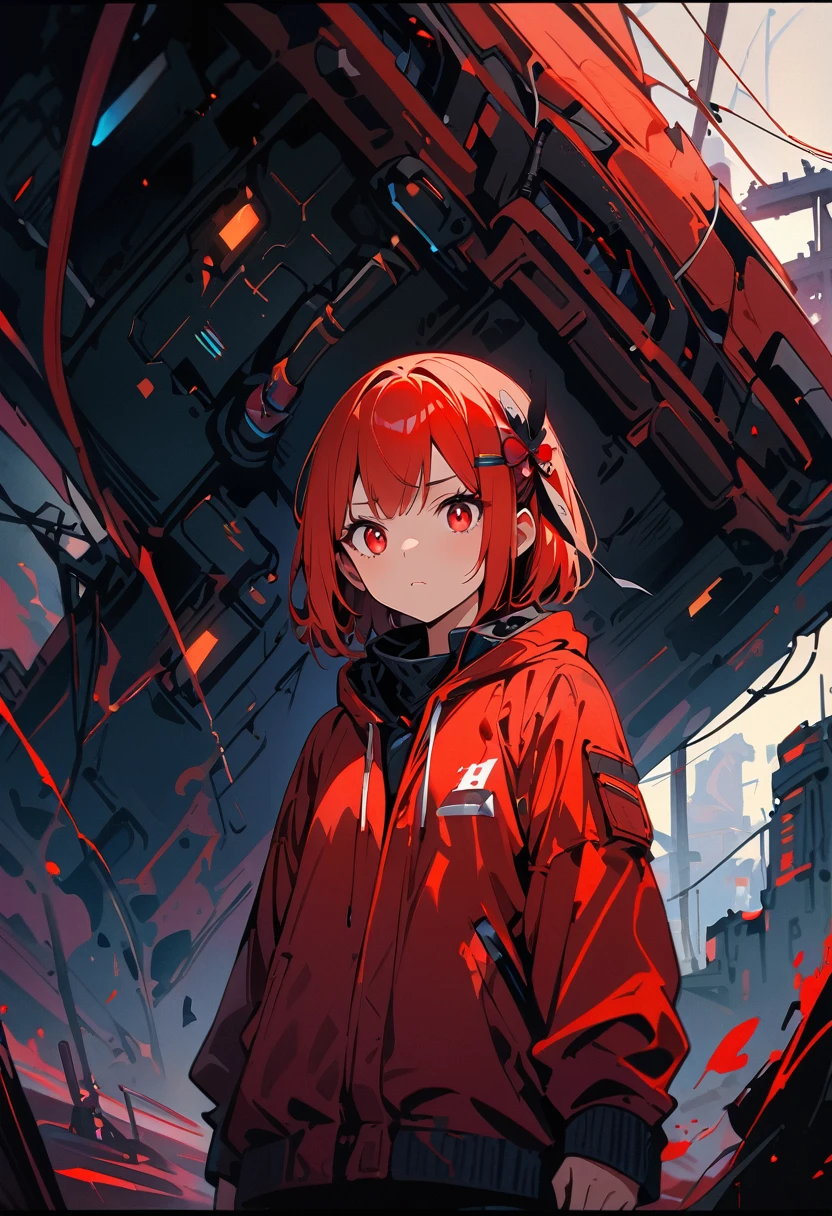 masterpiece， Highest quality， 8k， Digital Painting， 1 girl， alone， stand up， Young people， ， ， hair accessory， Red eyes， Round pupils， ， Bloodstain， Machinery Parts， electric wire， cable， Impact of failure， That&#39;s horrible， sf， Futuristic， Dark background， Neon Light， Cyberpunk characters， Surreal， strange， Anxious， spine-chilling， That&#39;s horrible， Jumpsuit，Red eyes，Poison Possession，It turned black，Long black gloves，one piece pants，tight latex bodysuit，Highlighting her beautiful figure,Enveloping the whole body，symbiosis，（（Raised to be sexy）），Jumpsuit，Red eyes，Poison Possession，It turned black，Long black gloves，one piece pants，Black latex clothing，Blood-Red eyes，Highest quality, High resolution, Very detailed, Vibrant Texture, mask, tight latex bodysuit, bangs,Purple Hair, blue eyes,evil smirk,evil smile,