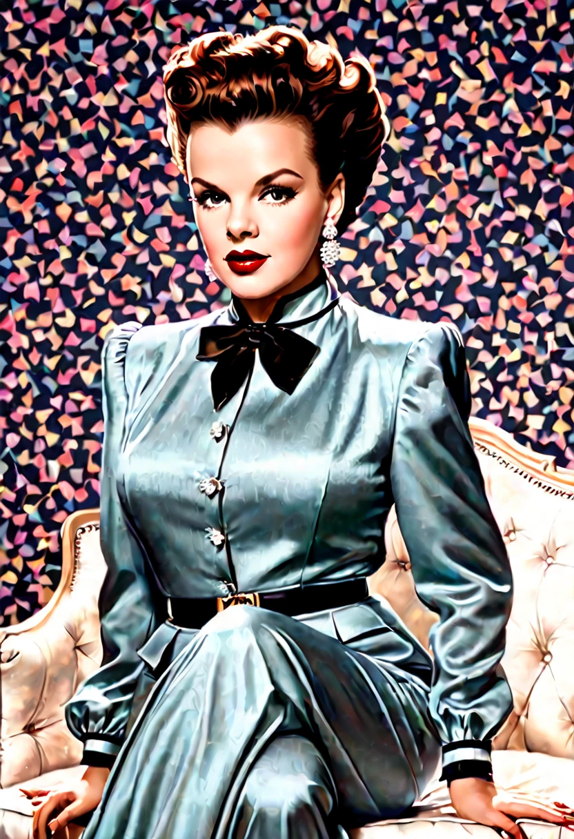 Create a contemporary and stylish interpretation of Judy Garland, blending classic features with a modern aesthetic. Imagine her in a chic and fashionable setting, incorporating elements of current fashion trends while maintaining the essence of Judy's timeless beauty. Strive for a portrait that captures both her iconic legacy and a fresh, contemporary allure.