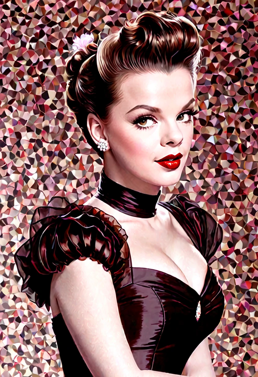 Create a contemporary and stylish interpretation of Judy Garland, blending classic features with a modern aesthetic. Imagine her in a chic and fashionable setting, incorporating elements of current fashion trends while maintaining the essence of Judy's timeless beauty. Strive for a portrait that captures both her iconic legacy and a fresh, contemporary allure.