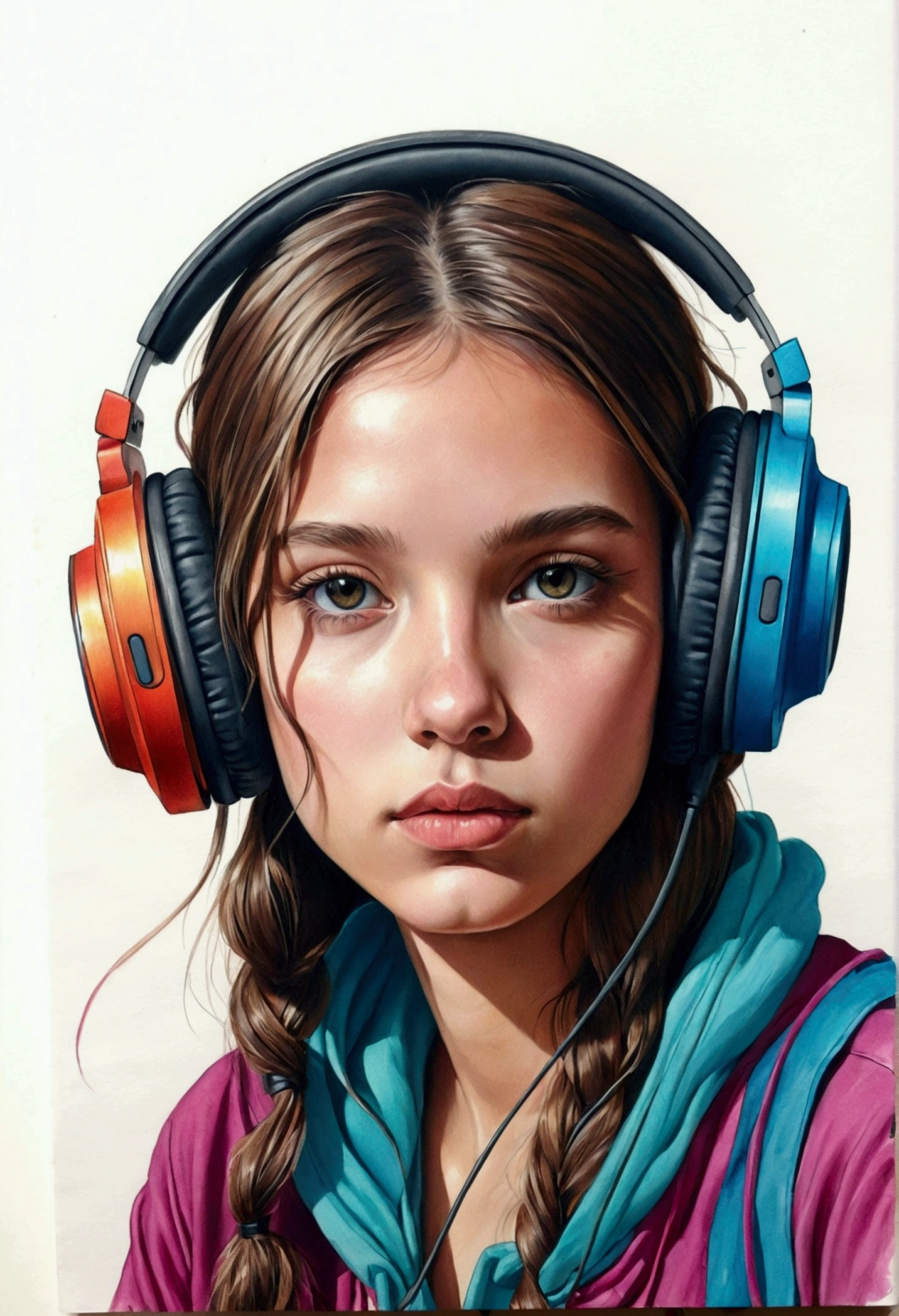drawing of a girl with headphones