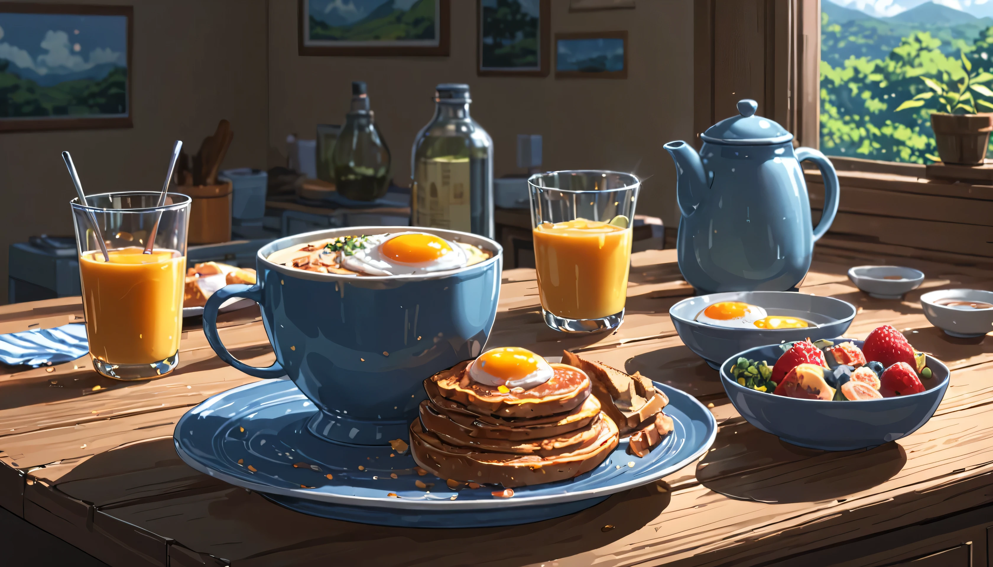 ((Anime: 1.4, Illustration)), (Masterpiece, Top Quality, Best Quality), (Ultra-Detailed, Absolutely Resolution), ((16k, HIGH RES)) (breakfast, morning, lighting), ( Anime: 1.4, Illustration)), (Masterpiece, Top Quality, Best Quality), (Ultra-Detailed, Absolutely Resolution). Ak {Lofi Art, Style of Laurie Greasley, Style of Makoto Shinkai, Anime Aesthetic}, BREAK {(Produces IMAGES WITH ITH INFORMATION THAN 40 Million Pixels with Cinematic-Like Detailed Textures S Hot on a Sony slur).}