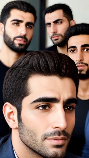 A large group of Lebanese male friends focus on face