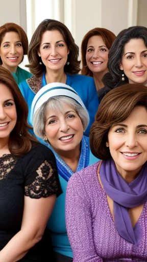 A large group of Jewish women friends focus on faces