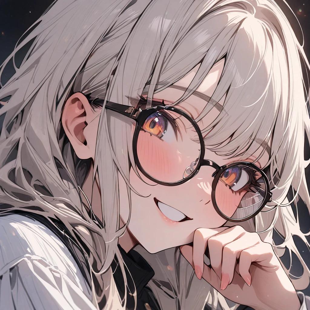 (masterpiece), best quality, very aesthetic, newest, absurdres, detailed, high quality, (close up), 1girl, , friendly, bubbly, modest, glasses, smile, looking at viewer.