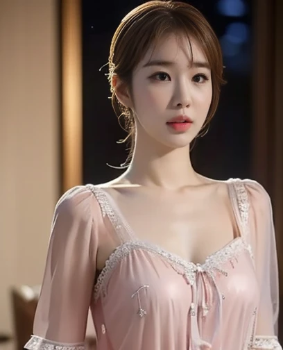 (Highest quality, 8k, masterpiece :1.3), (Sharp focus :1.2, yoo in na), (Photorealistic:1.4), (realistic:1.4), ((sheer babydoll nightgown)), see-through,