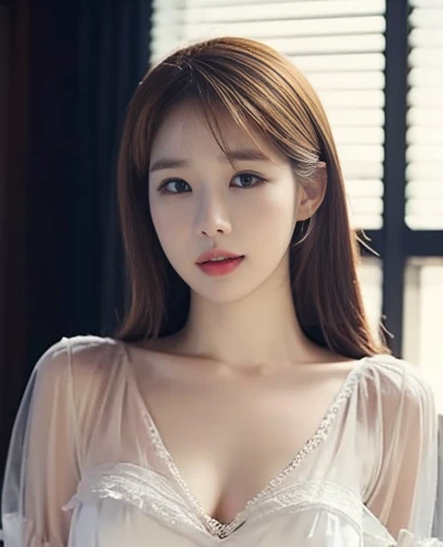 (Highest quality, 8k, masterpiece :1.3), (Sharp focus :1.2, yoo in na), (Photorealistic:1.4), (realistic:1.4), ((sheer babydoll nightgown)), see-through, 