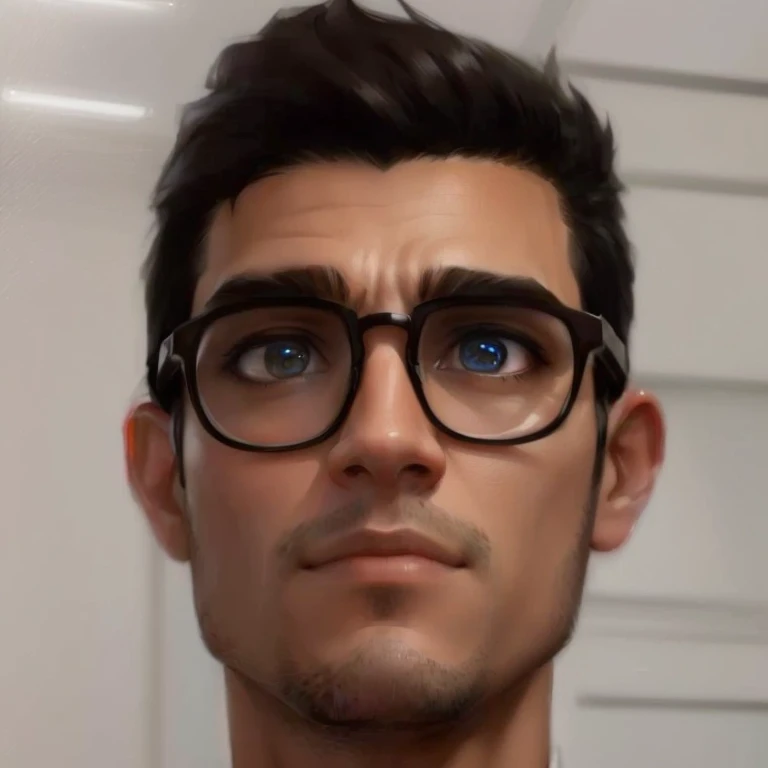 there is a man with glasses and a tie posing for a picture, avatar image, character portrait of me, realistic restored face, nft portrait, realistic self portrait, true-to-life portrayal, stylized portrait, realistically rendered face, realistic person, high-quality portrait, detailed realistic face, hyperrealistic teen, very realistic face, 3D Demo Reel Avatar, second life avatar, working on a computer,em um notbook.