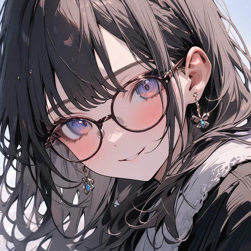 (masterpiece), best quality, very aesthetic, newest, absurdres, detailed, high quality, (close up), 1girl, , friendly, bubbly, modest, glasses, ((closed smile)), soft colors, background