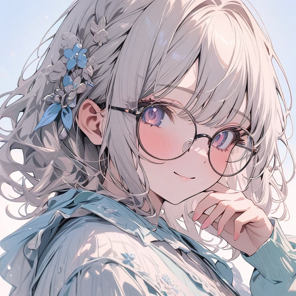 (masterpiece), best quality, very aesthetic, newest, absurdres, detailed, high quality, (close up), 1girl, , friendly, bubbly, modest, glasses, ((closed smile)), soft colors, background, ((cute))
