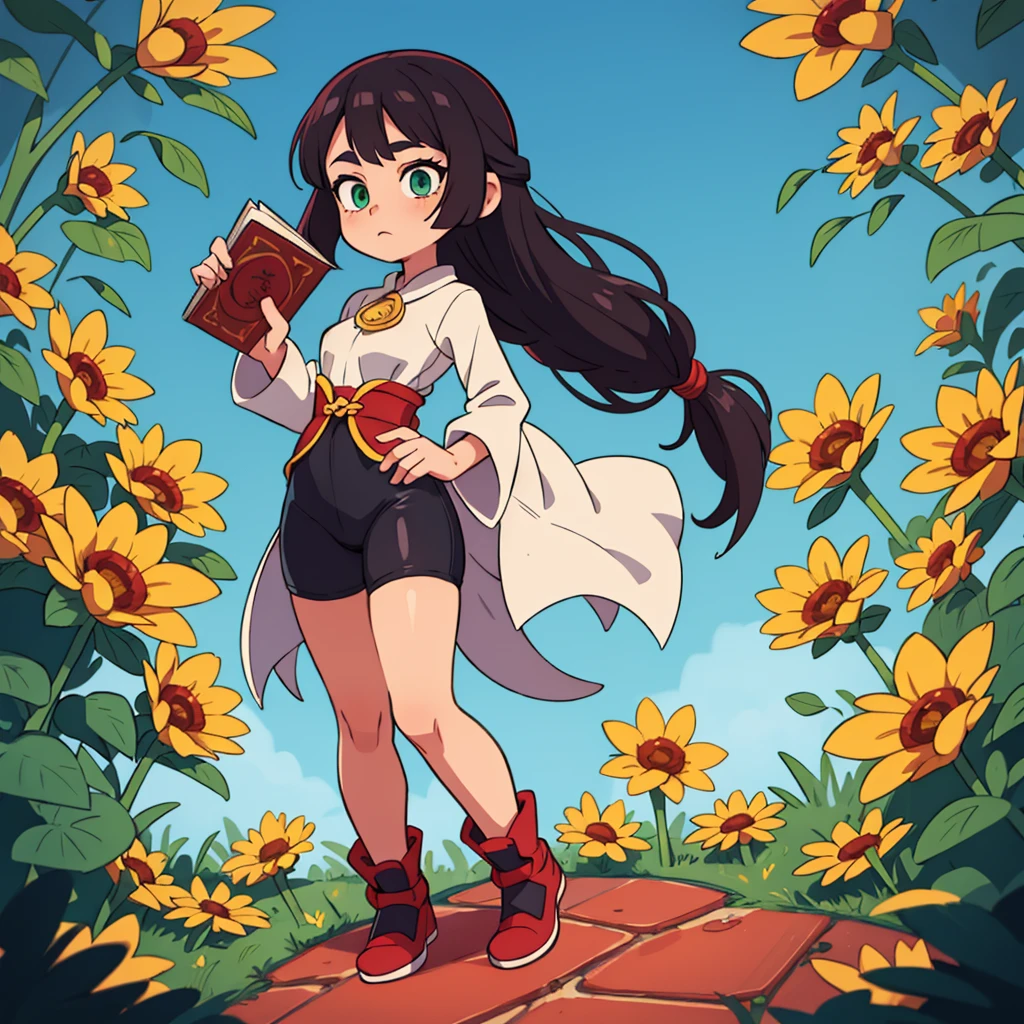 ((high quality, masterpiece)) Young woman, pink detailed hair hair, detailed emerald green eyes, wolf ears and fluffy tail, holding a book in his hands, genshin style clothing, piro eye poga on clothes, beautiful background, difficult angle, 3K, ultra detailedization, красивая anime илюстрация, full length, anime, mega detailization, illustration, 1 Young woman. flowers, long hair, full length, a high resolution, strong hair dilation, anime, anime, anime, 1 Young woman, mega detail, 8k, mega hair detail