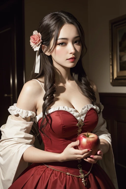 ((best qualityer)), ((work of art)), (detailded), a female hand holding an apple spilling blood,