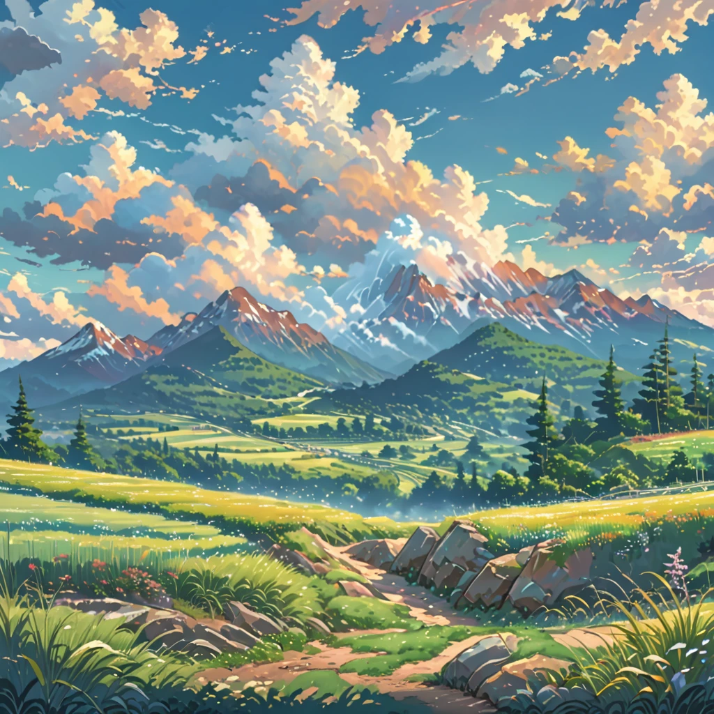 ((Anime: 1.4, Illustration)), (Masterpiece, Top Quality, Best Quality), (Ultra-Detailed, Absolutely Resolution), ((16k, HIGH RES)) (anime guy, looking at clouds, big blue sky, mountain landscape, beautiful field grass, noon, lighting), ( Anime: 1.4, Illustration)), (Masterpiece, Top Quality, Best Quality), (Ultra-Detailed, Absolutely Resolution). Ak {Lofi Art, Style of Laurie Greasley, Style of Makoto Shinkai, Anime Aesthetic}, BREAK {(Produces IMAGES WITH ITH INFORMATION THAN 40 Million Pixels with Cinematic-Like Detailed Textures S Hot on a Sony slur).}