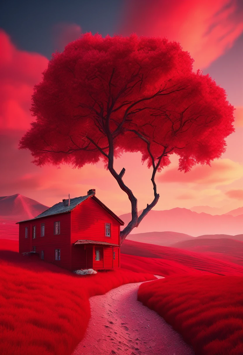 red aesthetic landscape, 8k, masterpiece,