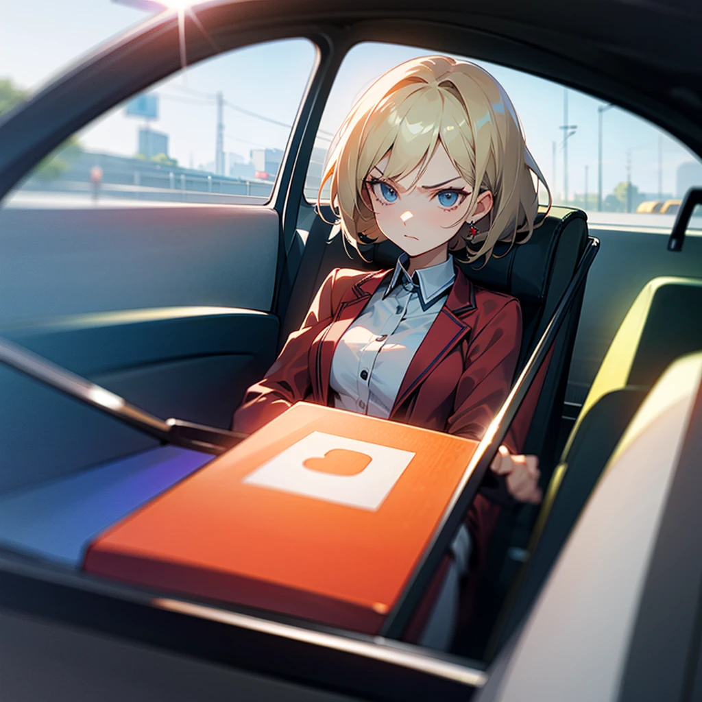 Masterpiece, Best Quality, High Quality, CG, 8K, Stylish woman with a serious expression driving a speeding car, anime style