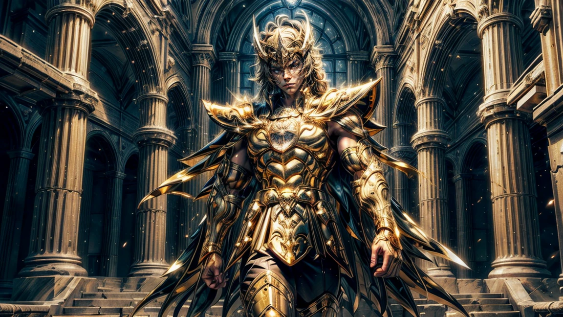 (masterpiece), 1boy, 40 yo man, (muscular),  (White Cape), Saint seiya, zodiac knight, gold armor, full body shot, full body armor, gold saint,  athletic_male, muscular, muscular biceps, shredded, well-defined muscles, full leg armor, storm, thunderbolt, thunder, lightning, greek ruins, masculine muscular figure, heroic fantasy art, muscular character, heroic masculine, fierce, manly face, Armor, Golden Armor, (helmet), night sky, (Golden helmet: 1.2), full body, shiny armor, thundermagic, excessive energy, charged aura, full body, thunderbolt, , big biceps, white cape, flowing cape, long hair, fingerless gloves, SagittariusArmor, armor, golden armor, wings, helmet, long metal wings, long golden wings,

BREAK, 
perfect eyes, expressive eyes, extremely detailed eyes, beautiful eyes, expressive eyes, gradient eyes, glistening eyes, perfect eyes, extremely detailed face, expressive face, perfect face, extremely detailed hands, extremely detailed fingers, perfect hands, perfect fingers, extremely detailed body, perfect anatomy, (extremely detailed physique), glossy hair, glossy skin, (extremely detailed hair), (extremely detailed clothing), (extremely detailed accessories), (detailed background), (intricate background), (detailed scenery), (perfect scenery), 

BREAK,
full body shot, photorealistic, best quality, (extremely detailed CG unity 64k wallpaper), ultra-high resolution, ultra-high definition, maximalist, 64k UHD, highres, intricate, intricate details, absurdres, highly detailed, finely detailed, ultra-detailed, ultra-high texture quality, DLSR, RTX, (HDR), detailed textures, ultra-high pixel detail, professionally color graded, full color depth, sharp focus, volumetric lighting, natural shadow, dramatic shading, dramatic lighting, 


