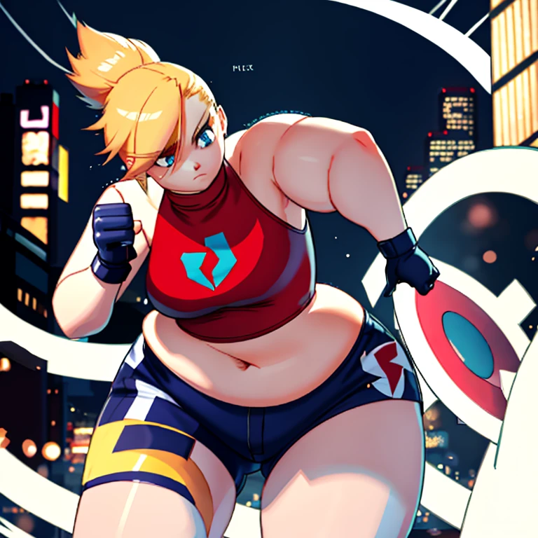 maryms,Best quality,(Beauty),Masterpiece,  1 girll, fat girl, SSBBW, physically-based renderingt ,Ultra-high resolution,Narrow waist, Skinny,Big eyes,Long legs,(Small breasts),Puffy eyes, Night,(rainy city), Shiny skin, facingviewer, Fighting stance, (hold fists),Firm expression,