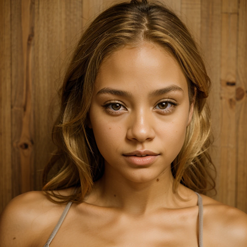 "Ultra-realistic image of a beautiful 21-year-old Afro-Latin girl, Caramel skin, perfect body, strong chest, thin nose, Thin waist, blonde hair, loose wavy hair Caribbean, piercing green eyes. hyper-realistic， correct anatomy Facial features are carefully represented Free loose wavy blonde hair, (yard, loose wavy blonde hair), Long loose wavy blonde hair, versatile hair, yard, loose wavy blonde hair, loose wavy blonde hair, loose wavy hair spread out, loose wavy Hair texture, loose wavy at the gym