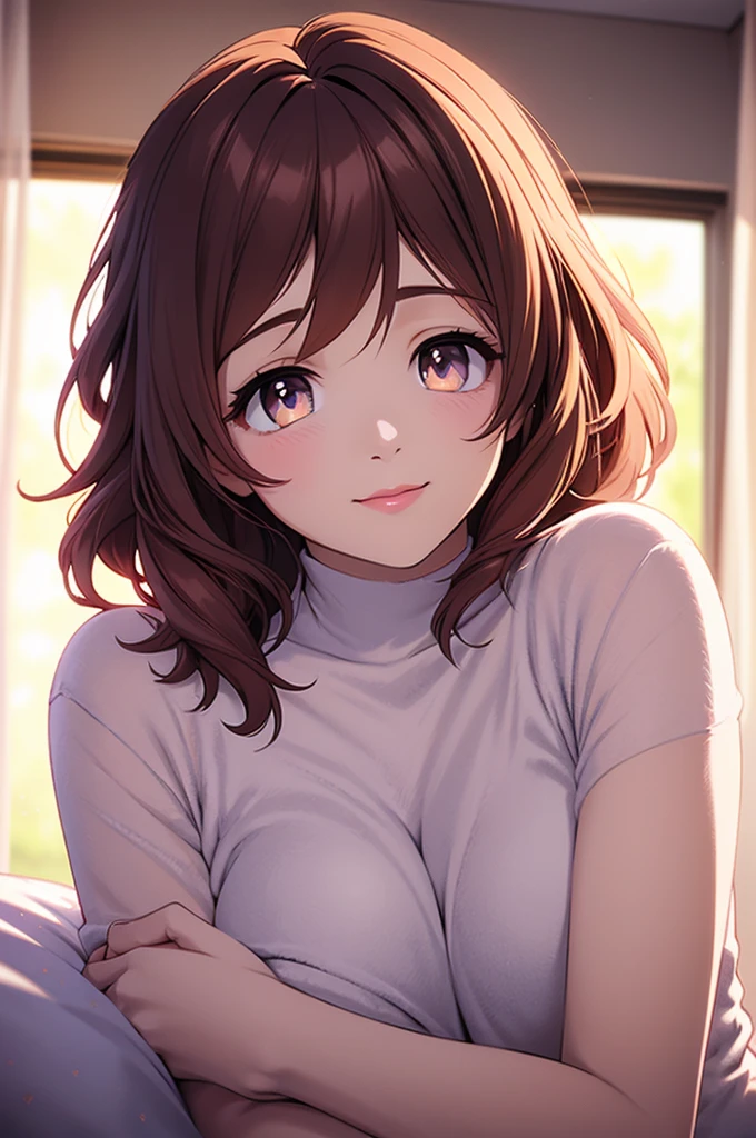 realistic, photorealistic, 1 mother cat girl, 1 daughter cat girl, mother and daughter on bed, smiling, mother with large breasts, daughter with short bobbed hair, mother applying lipstick, mother kissing daughter, detailed facial features, extremely detailed eyes, extremely detailed lips, warm lighting, pastel colors, soft focus, elegant, tender, loving, intimate, masterpiece, best quality, 8k, highly detailed