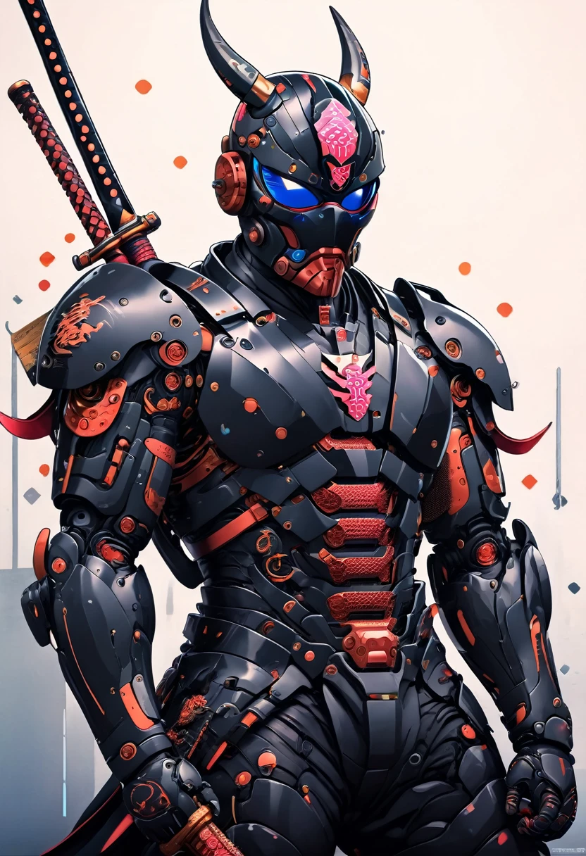 araffe dressed in a black suit holding a sword and a sword, cyborg samurai, cyber japan samurai armor, cyberpunk samurai, very beautiful cyberpunk samurai, full samurai armor spiderman, bio - mechanical ninja samurai, portrait of a cyberpunk samurai, cyber japan style armor, cyber japan armor, celtic and cyberpunk armor, black bull samurai, intricate assasin mecha armor