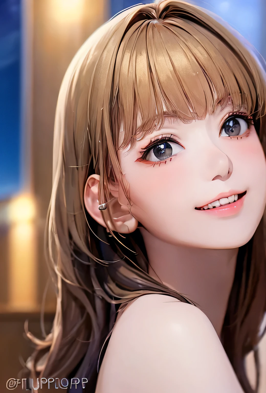 (in 8K、top-quality、masterpiece:1.2)、(realisitic、Photorealsitic:1.37)、High-definition CG integrated 8K wallpaper、(HQ Skin:1.8、shiny skins)、8 KUHD、Digital SLR、Soft lighting、hightquality、Film grain、Fuji XT3(Professional Writing:1.6)、Ultra-detail、1 girl、cute little、solo、mid night、Beautiful detailed sky、Detailed Cafe、sitting on、date、(Nasal blush)、 (smile1.15)、(Keep your mouth shut)small tits、beautiful tbig eyes、Floating Hair NovaFrogStyle、