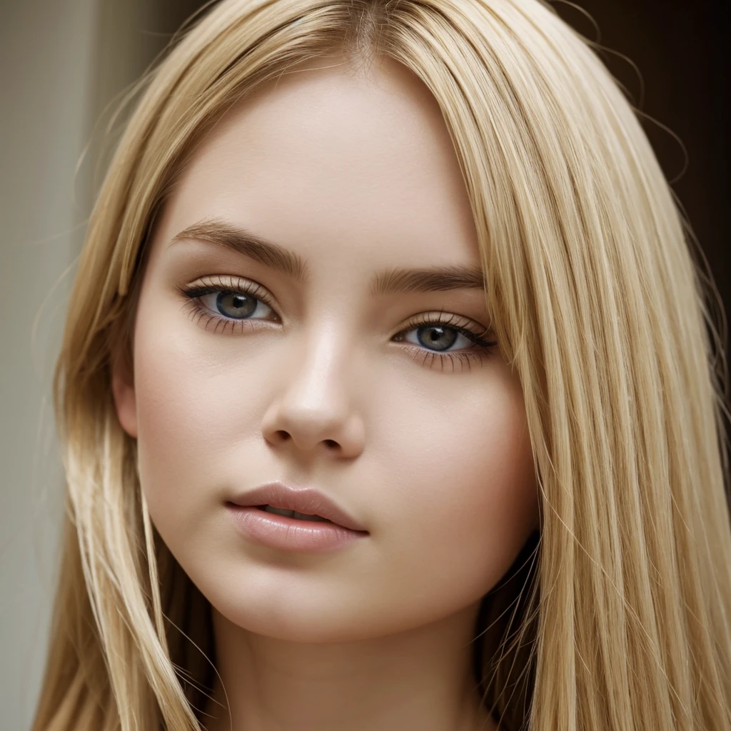 Pale skin mixed european and asian descent woman with blond hair with dark brown eyes