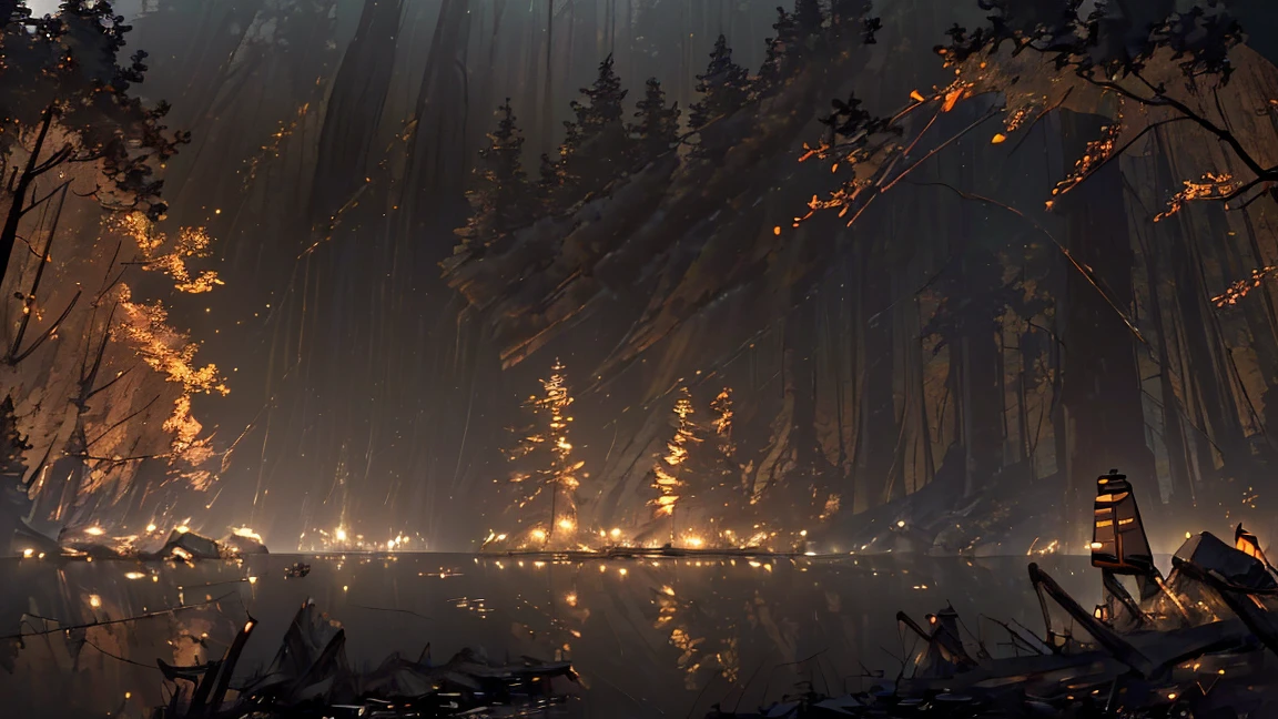 A serene autumn landscape, a cozy campfire, tents nestled among golden trees, a tranquil lake reflecting the vibrant foliage, hikers exploring the scenic trails, warm campfire glow, moody cloudy sky, beautiful fall colors, detailed texture of leaves and bark, realistic lighting and shadows, cinematic composition, breathtaking scenery, (best quality,8k,highres,masterpiece:1.2),ultra-detailed,(realistic,photorealistic,photo-realistic:1.37),landscape,autumn,camping,campfire,tents,trees,lake,hiking,moody,warm lighting,dramatic clouds,vibrant colors,detailed textures