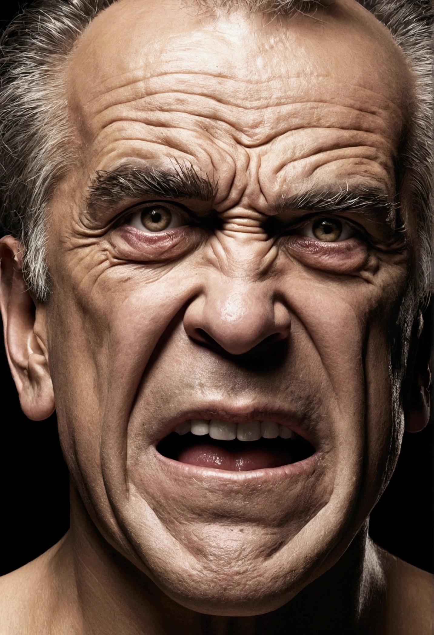 Create a grimacing man