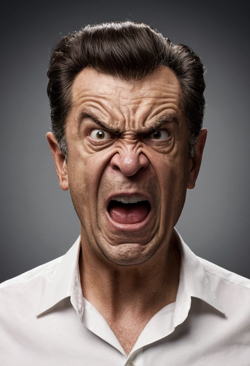 Create a grimacing man