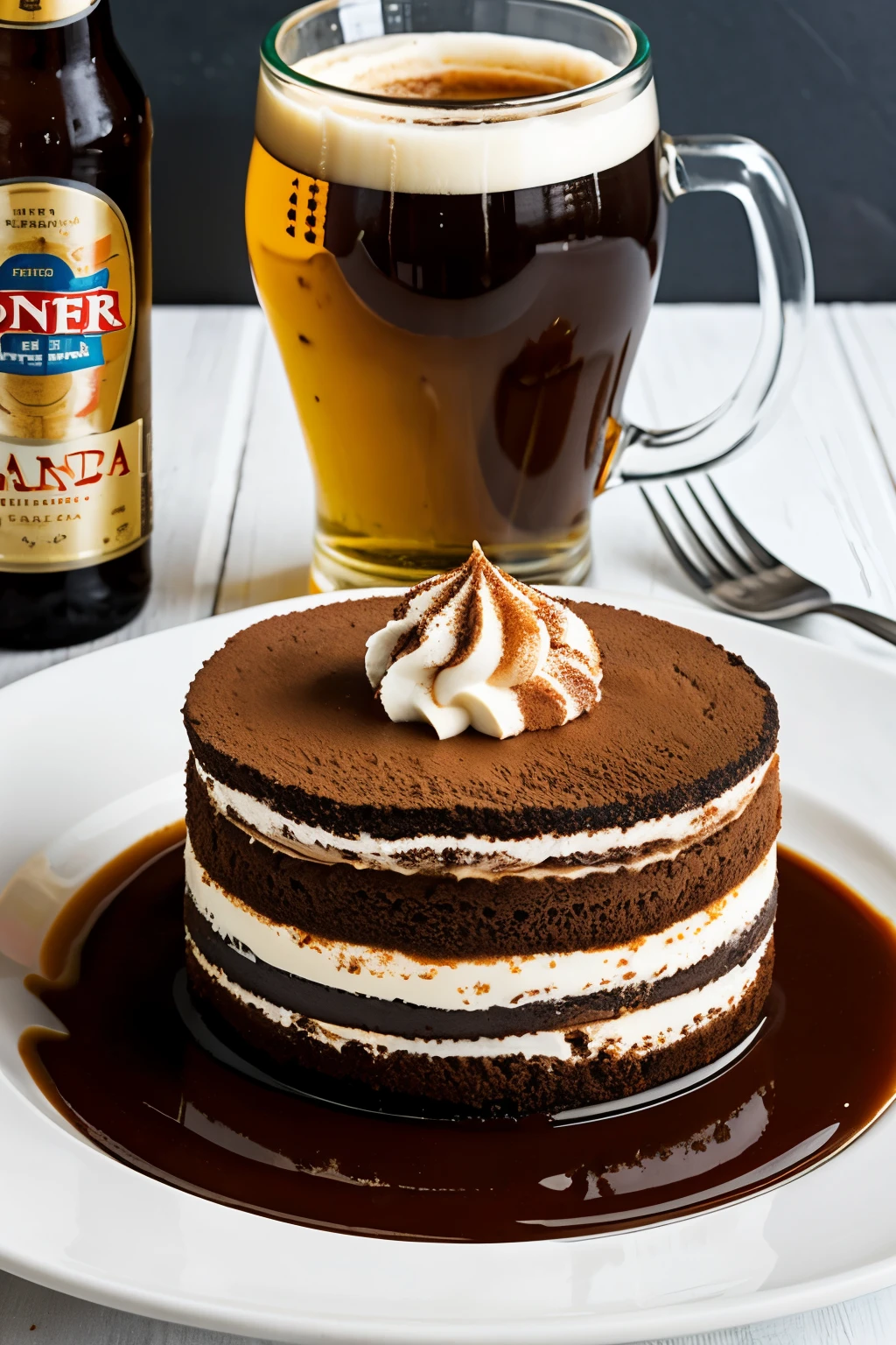 Generate images of the processor to make a tiramisu dipped in beer