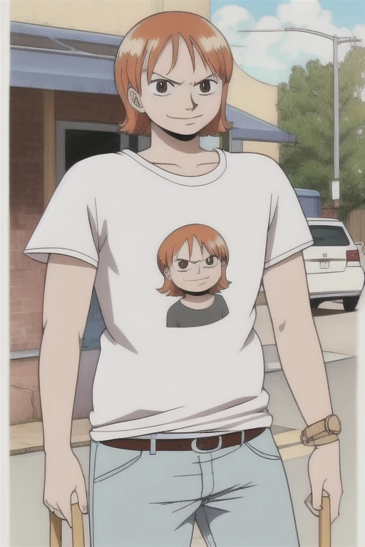 (masterpiece),naminami,carrying under arm,t-shirt,smug expression, conceited, self-satisfied, arrogant