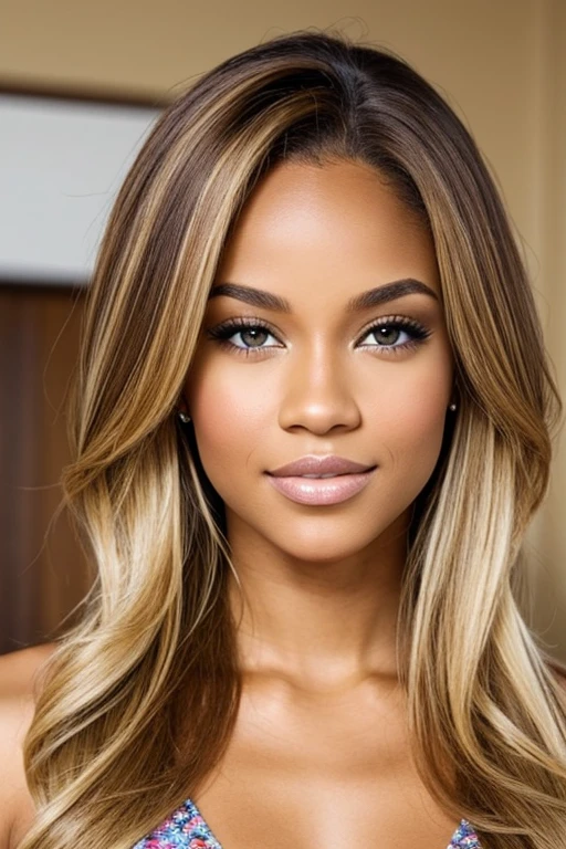 Light skin mixed woman with blond hair and brown hair beautiful face