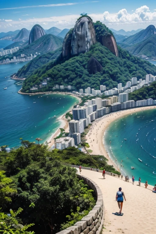 create images of tourist attractions in Rio de Janeiro with people in these places, men and women