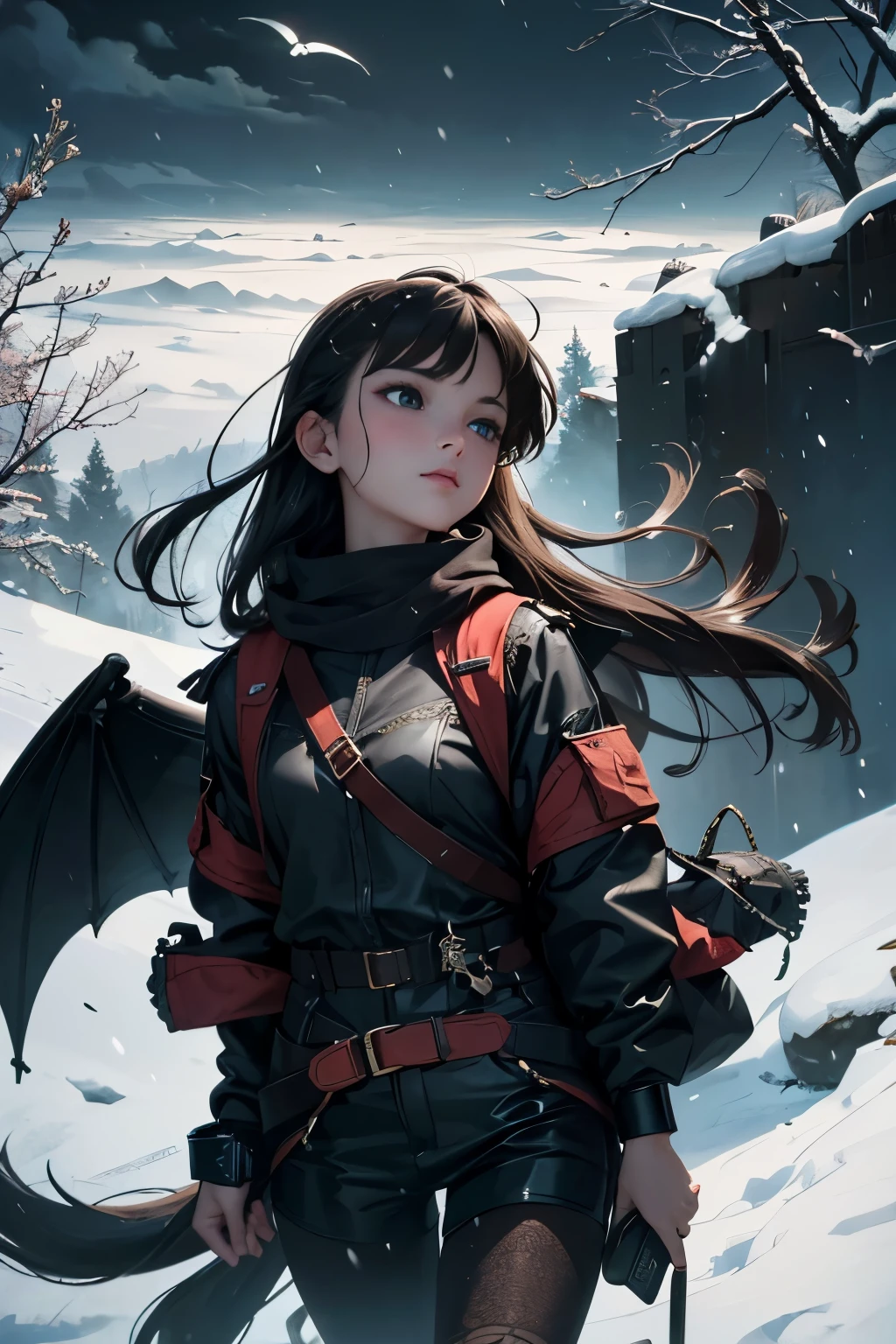 a beautiful young girl, detailed eyes, beautiful, 1girl, intricate facial features, elegant, serene expression, delicate skin, soft lighting, warm colors, oil painting, highly detailed, photorealistic, dramatic shadows, cinematic atmosphere, masterpiece, award-winning art, winter,