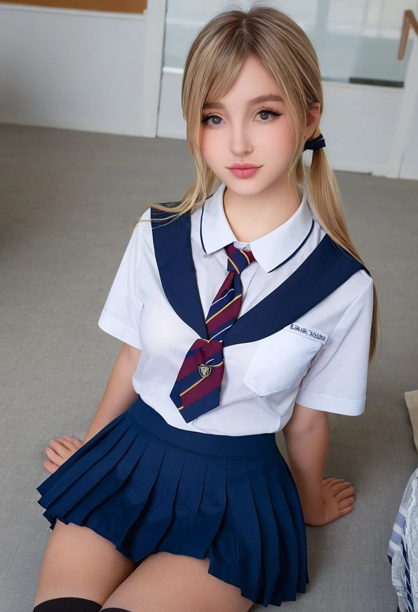 ((high quality:1.2)), (8k), extremely detailed, ((High detail:1.2)), ((best resolution:1.4)), (HotLexi), Solo, 24 years old female, ((school uniform)), 