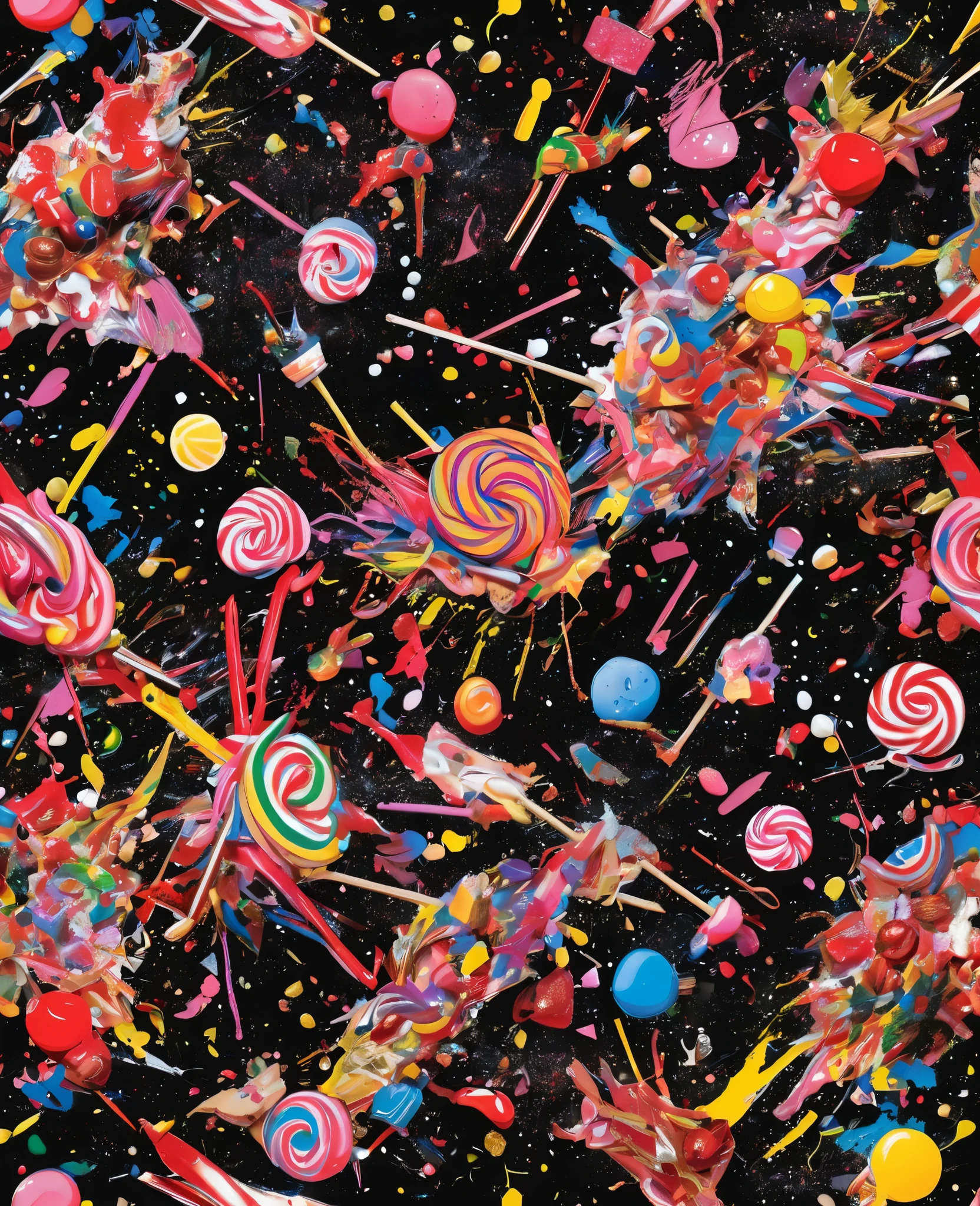 Graffiti, scribble, Comics by Petra Cortright, best quality, masterpiece, glittery candy artwork, Representative work, official art, Professional, Ultra intricate detailed, 8k, candy art, black background 