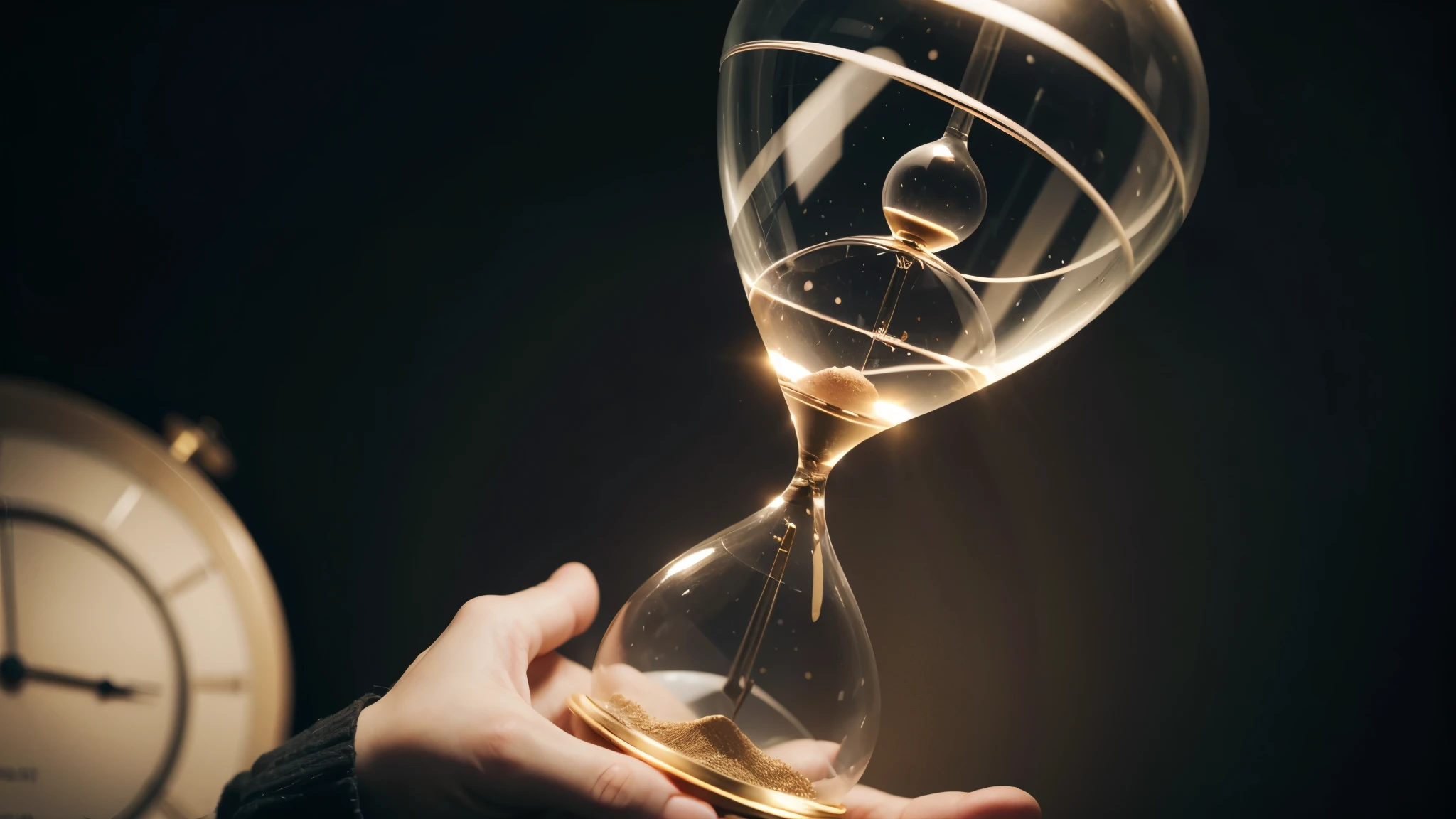hourglass of time, with one hand in search of time, styled, Cartoon