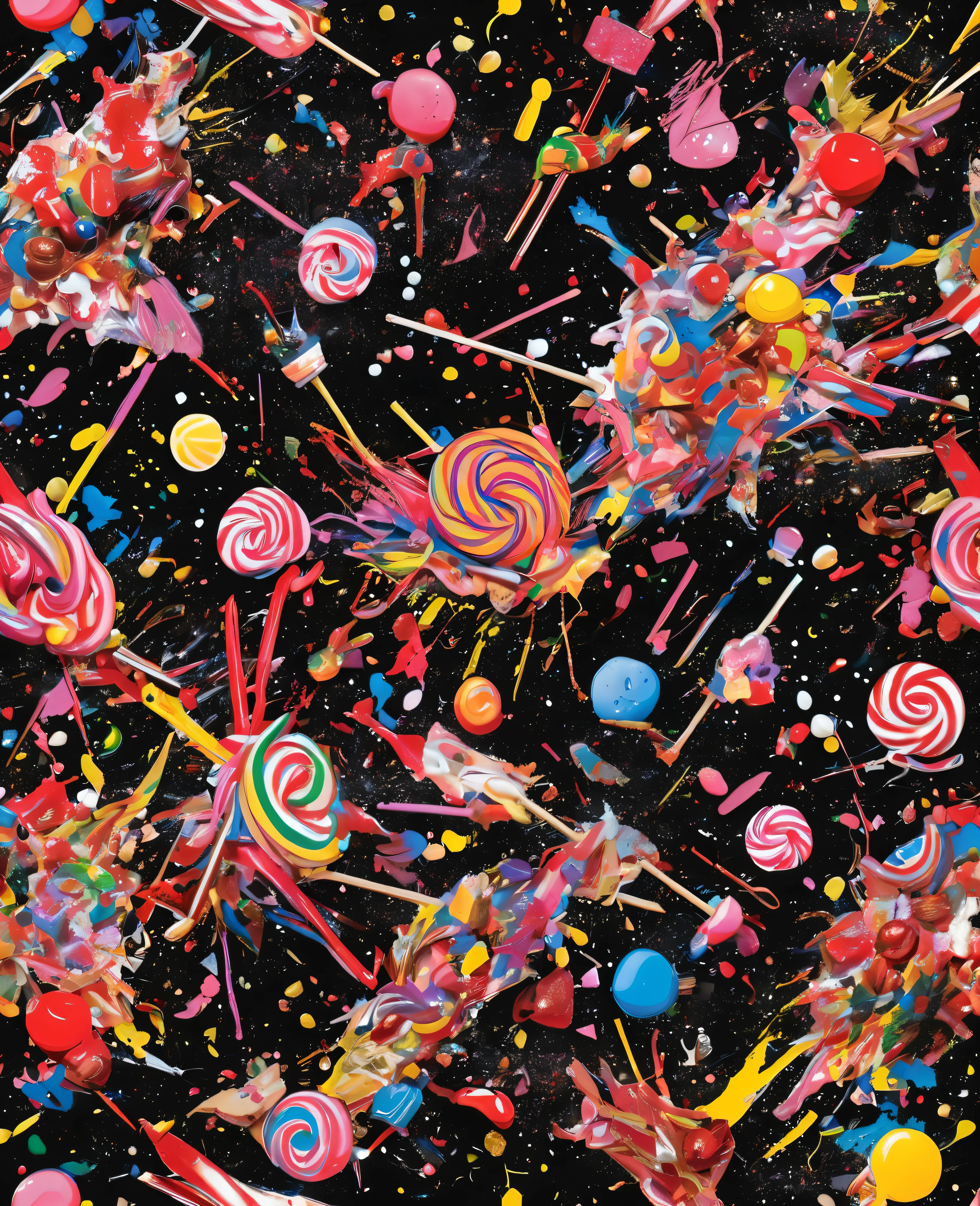 Graffiti, scribble, Comics by Petra Cortright, best quality, masterpiece, glittery candy artwork, Representative work, official art, Professional, Ultra intricate detailed, 8k, candy art, black background 