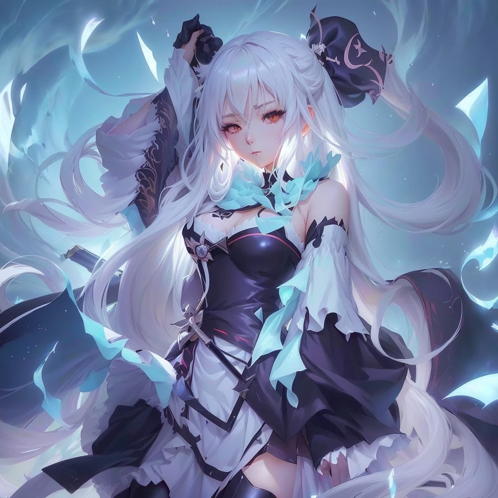 Anime girl with long white hair and black dress holding sword, Anime Style 4k, anime art wallpaper 4k, anime art wallpaper 4k, Nightcore, Anime Art Wallpapers 8K, 4k anime wallpaper, anime wallpaper 4k, anime wallpaper 4k, guweiz on pixiv artstation, Anime fantasy artwork, Detailed digital anime art
