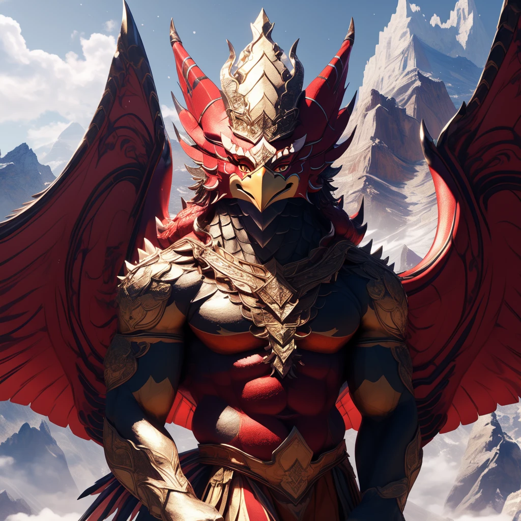 phayakrut king garuda{best quality},, super huge GARUDA solo, very detail, mountain, clouds and mist,realistic, Full body portrait of an individual,exquisite
(extremely detail CG unity 8k wallpaper:1.1)(masterpiece),(best quality:1.1),realistic,style of master anime,perfect perspective,intricate detail