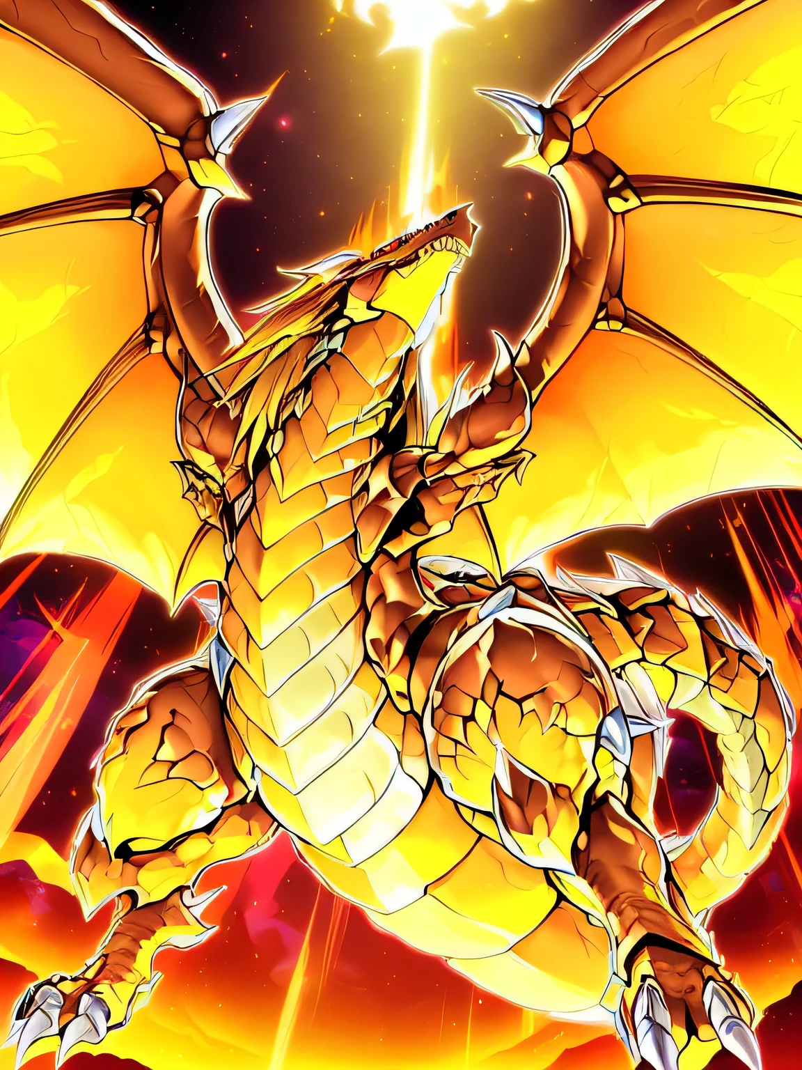 there is a dragon that is flying through the air, colossal dragon as background, legendary dragon, king ghidorah, golden dragon, slifer the sky dragon, fire flaming dragon serpent, dragon in dragon lair, fire dragon, epic dragon, colossal dragon in background, golden dragonborn, ''dragon breathing fire, phoenix dragon, fire flaming serpent, yugioh artwork
