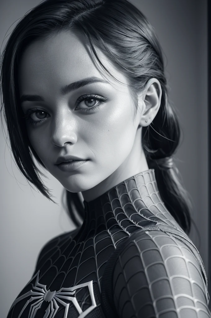 A photograph of Spider-Man, without mask, the 20s, bonitas, face detailed, looking at the camera, portraite, 8k hd, high qualiy