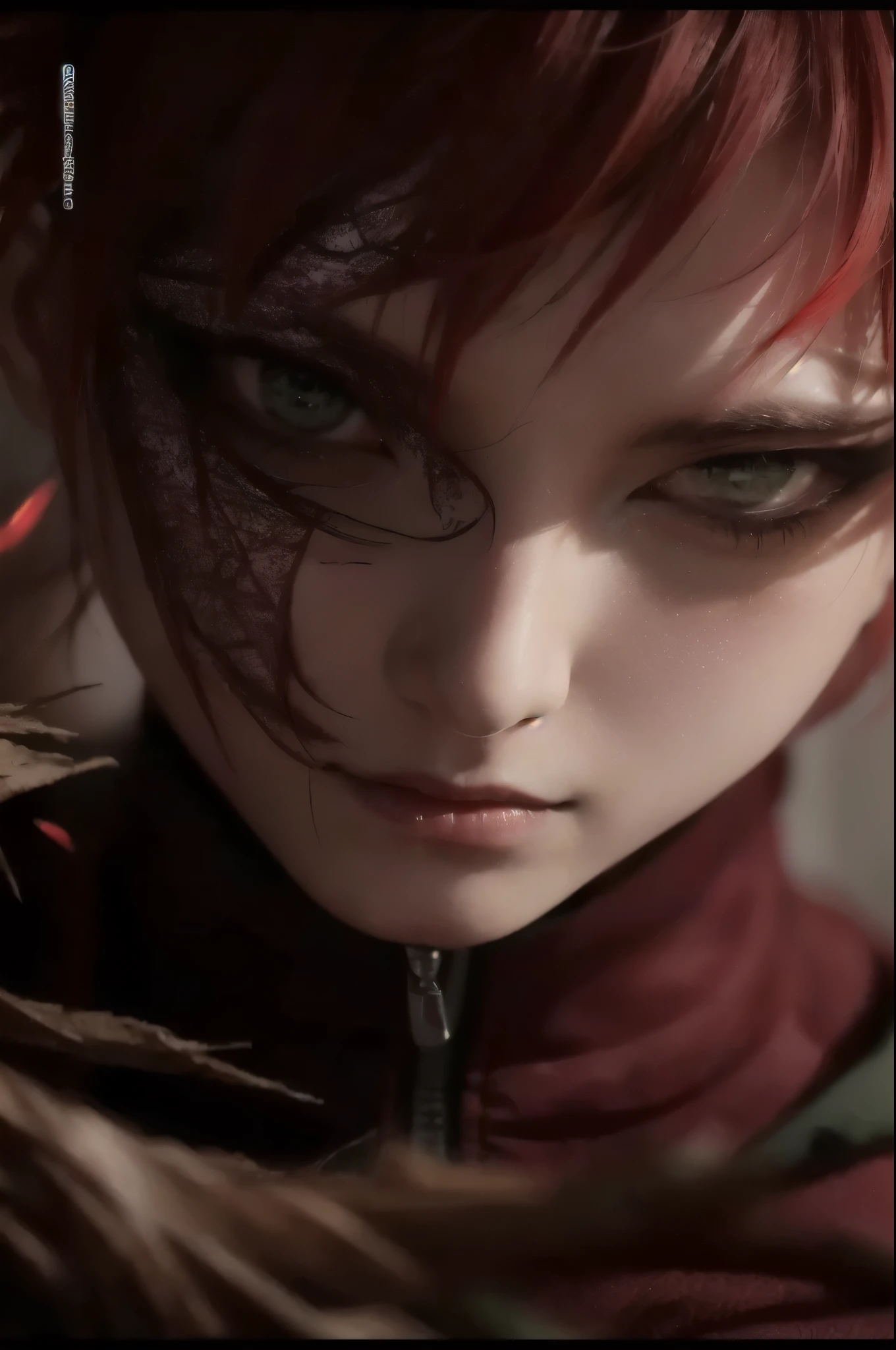anime character with red hair and green eyes with chinese writing,anime character with red hair and green eyes and a pot, joker as naruto, inspired by Kamisaka Sekka, gaara from naruto, garra from naruto, from naruto, realistic, realistic art style, anime realism style, male anime style, beautiful detailed glow, realistic