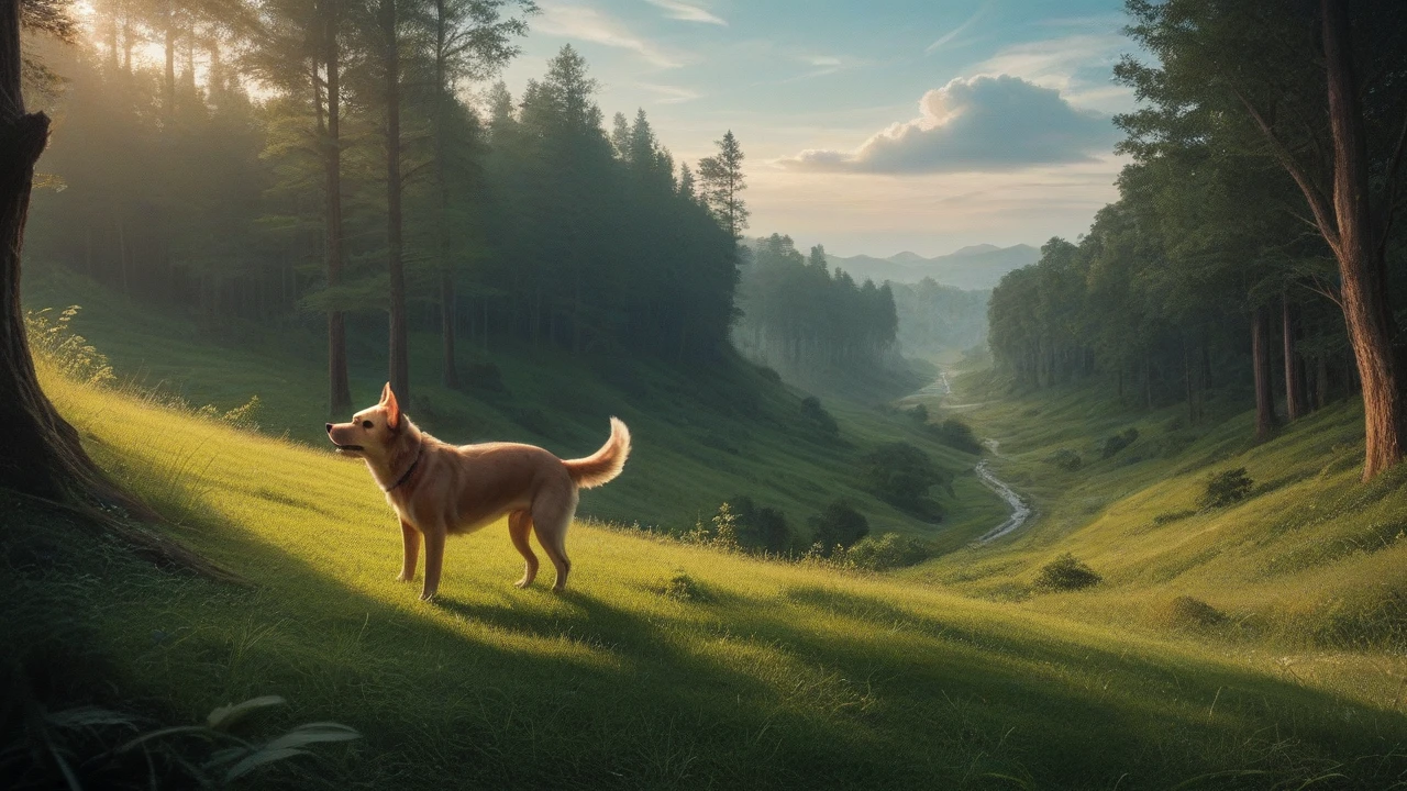 A Steve exploring the Minecraft world with his dog, holding a diamond pickaxe, detailed realistic, 1 boy, highly detailed, photorealistic, 8k, masterpiece, detailed world, detailed environment, detailed landscape, detailed trees, detailed grass, detailed sky, volumetric lighting, dramatic lighting, cinematic lighting, vibrant colors, lush vegetation, intricate details, fine details, hyper realistic, ultra-realistic, stunning, mesmerizing, breathtaking, awe-inspiring