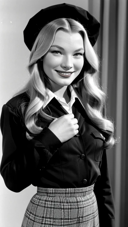 Veronica Lake dressed in primary clothing and smiling